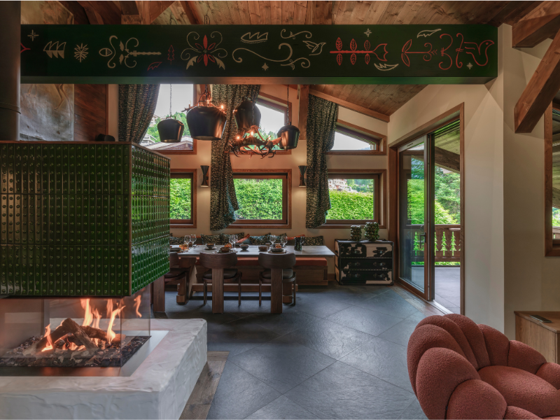 L'espace de vie du chalet de luxe à Megève © Les Fermes de Marie
