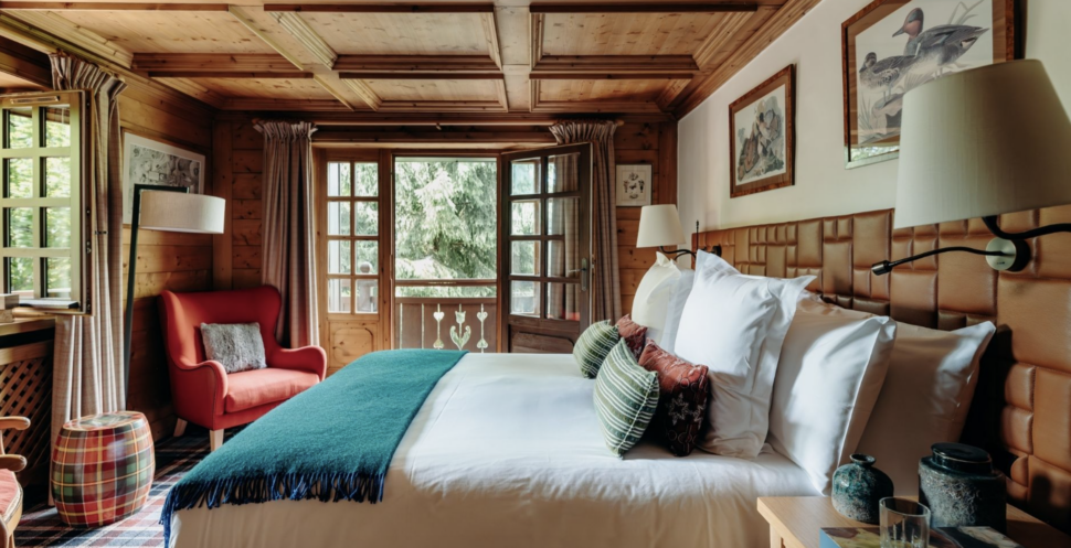 Une chambre de l'hôtel de charme à Megève © Les Chalets du Mont d'Arbois